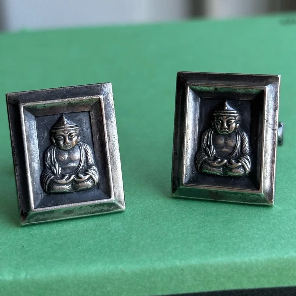 Vintage Gentry Silver Plate Buddha Cufflinks EUC